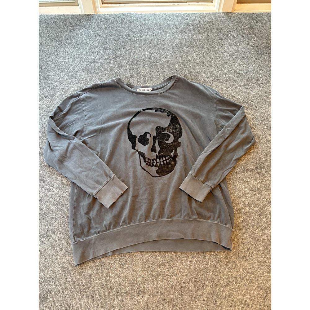 CHRLDR Sweatshirt Womens Large Gray Skull Graphic Crewneck Pullover Made in USA
